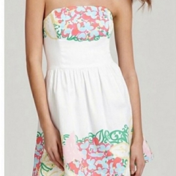 Women’s Lilly Pulitzer Lotti Strapless Mini Dress in Mariposa White Floral- Sz 6 - Picture 2 of 11